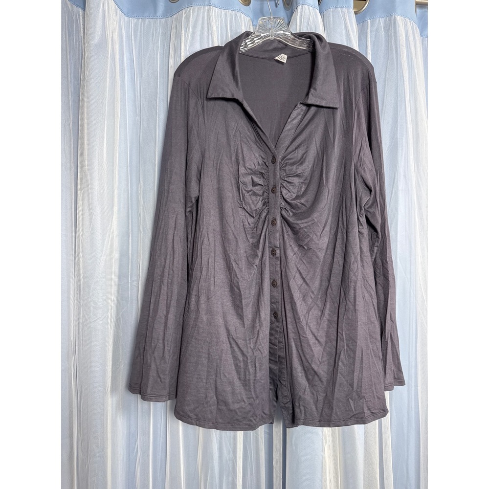 Shopin LA Button Down Top Womens 2X ST4064P Gray Ruched EUC